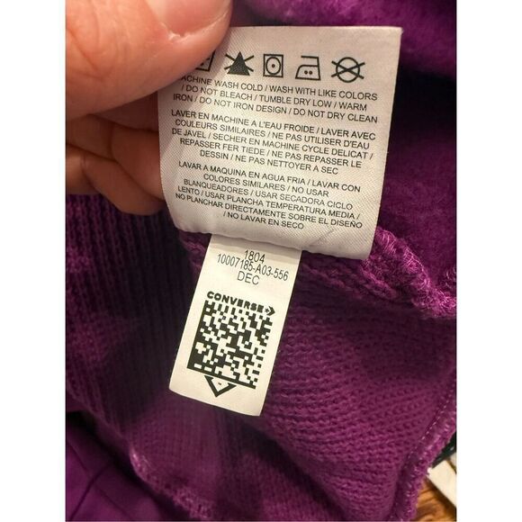 Converse Purple Long Sleeve Knit Cropped Logo Activewear Pullover Sweater Medium - Picture 6 of 6
